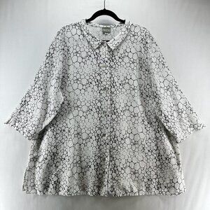 Niche Nilgun Derman Blouse Womens 1X Shirt Geometric Button Up 3/4 Sleeve White